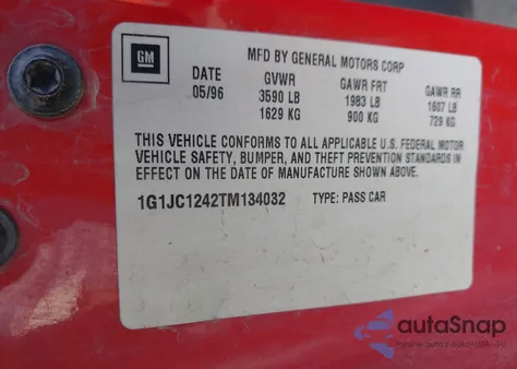 1996 Chevrolet Cavalier z USA, uszkodzony, nr VIN 1G1JC1242TM134032